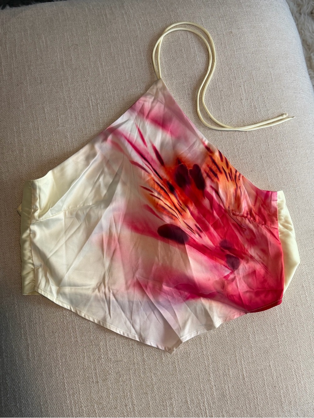 SHEIN Cream Halter Crop Top with Pink & Red Floral Brush Print